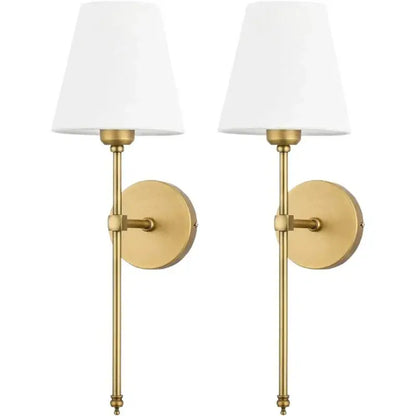 Pair of brass and white fabric wall lamp sconces bedroom decor