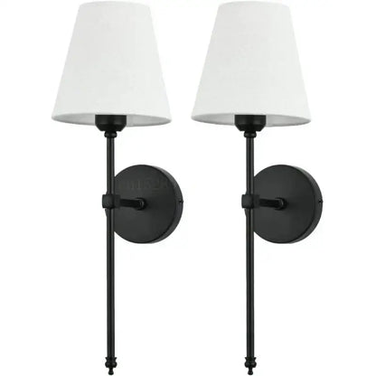 Pair of brass and white fabric wall lamp sconces bedroom decor