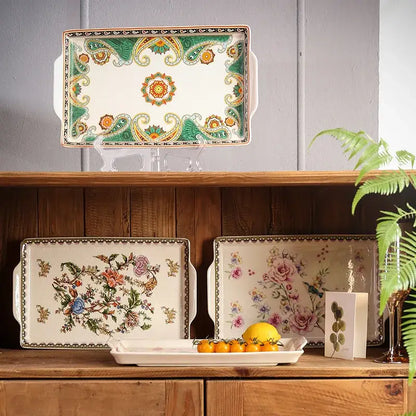 Paisley green & orange ice crack tray ceramic kitchen serving plate