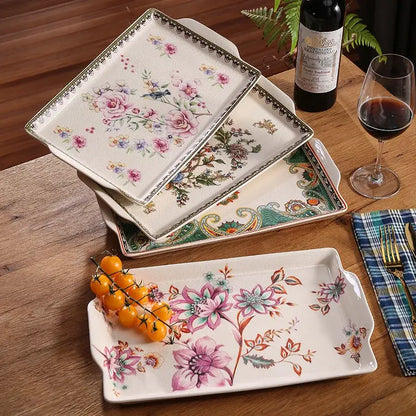 Paisley green & orange ice crack tray ceramic kitchen serving plate