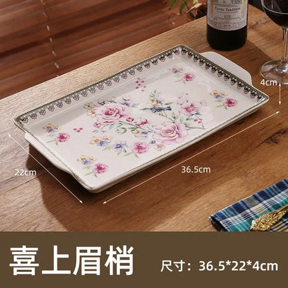 Paisley green & orange ice crack tray ceramic kitchen serving plate