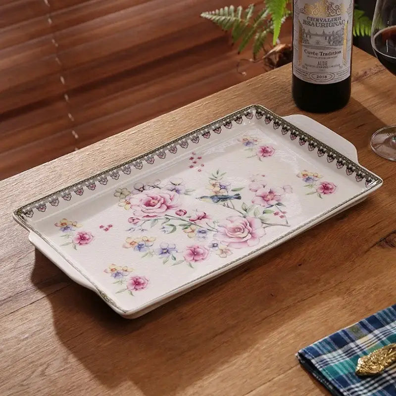 Paisley green & orange ice crack tray ceramic kitchen serving plate