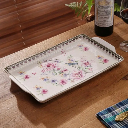 Paisley green & orange ice crack tray ceramic kitchen serving plate