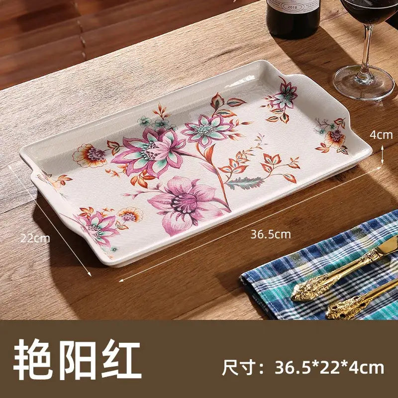 Paisley green & orange ice crack tray ceramic kitchen serving plate