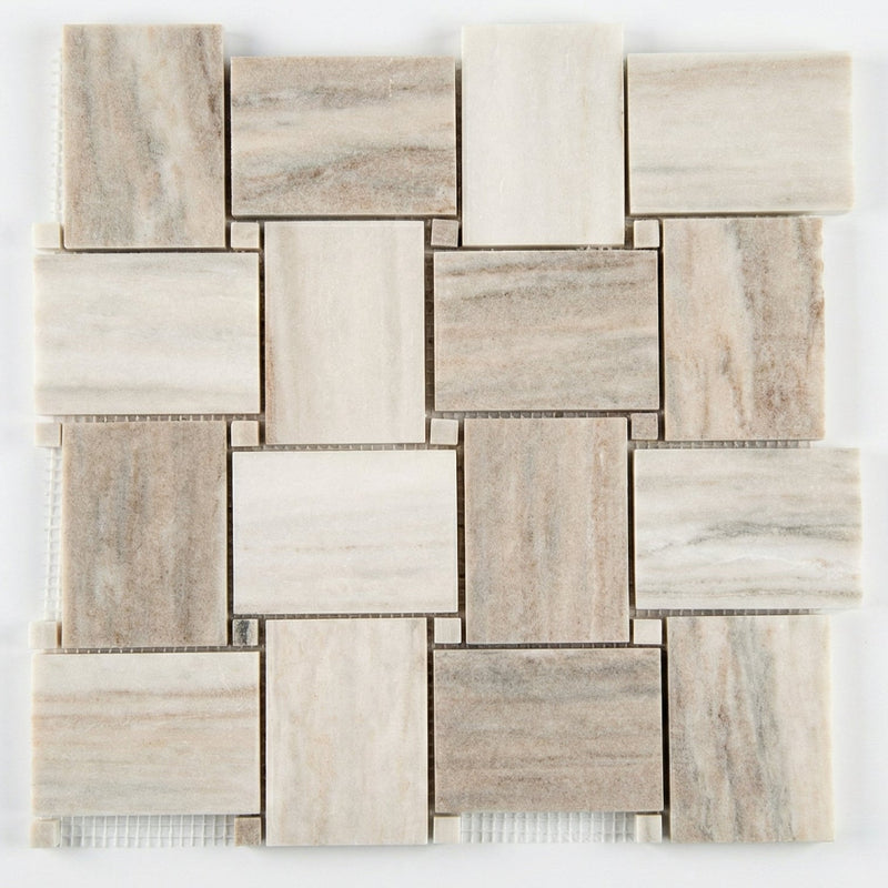 Palissandro Marble Big Basketweave Honed on 12" x 12" Mesh Mosaic Tile