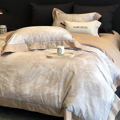Palm leaf gray & white egyptian cotton bedding sets bedroom linen