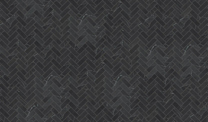 Charme Evo Calacatta Black Herringbone Marble Look Porcelain Mosaics 12x12