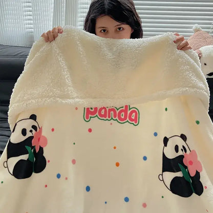 Panda pattern white cozy fleece blanket bedroom throw