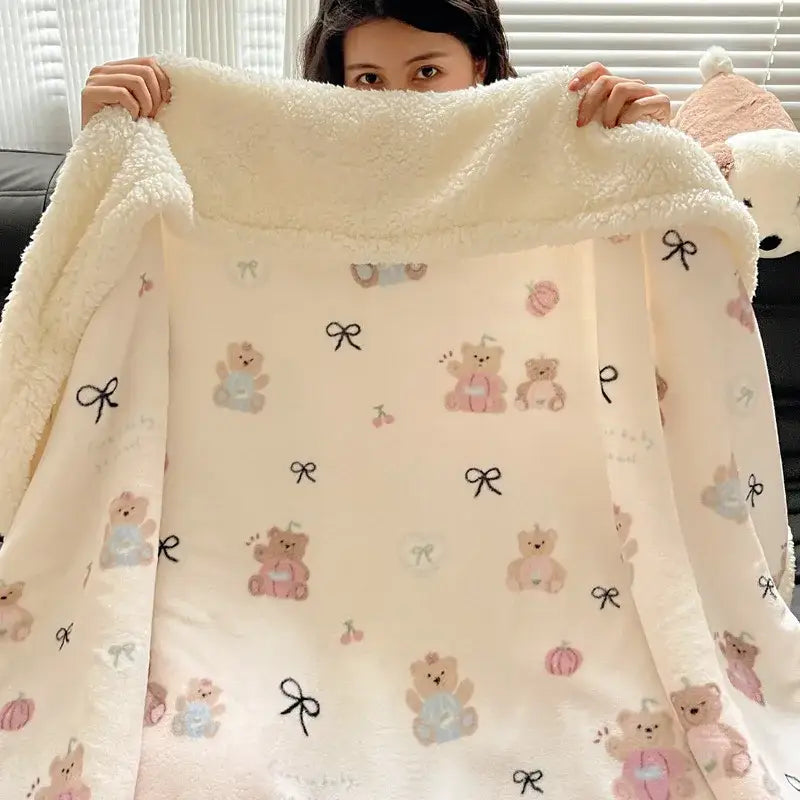 Panda pattern white cozy fleece blanket bedroom throw