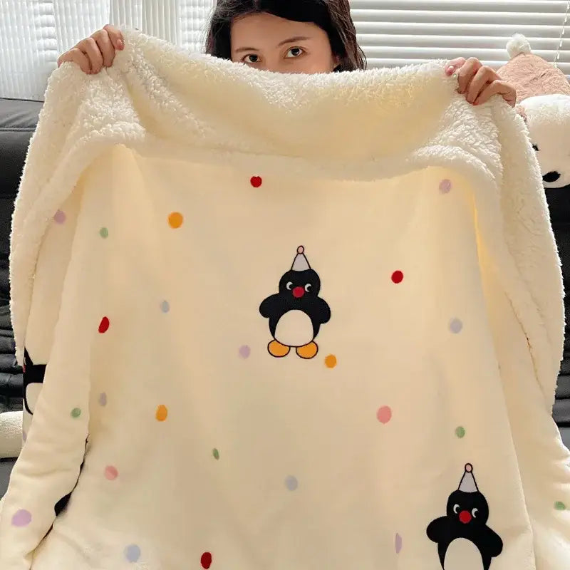 Panda pattern white cozy fleece blanket bedroom throw