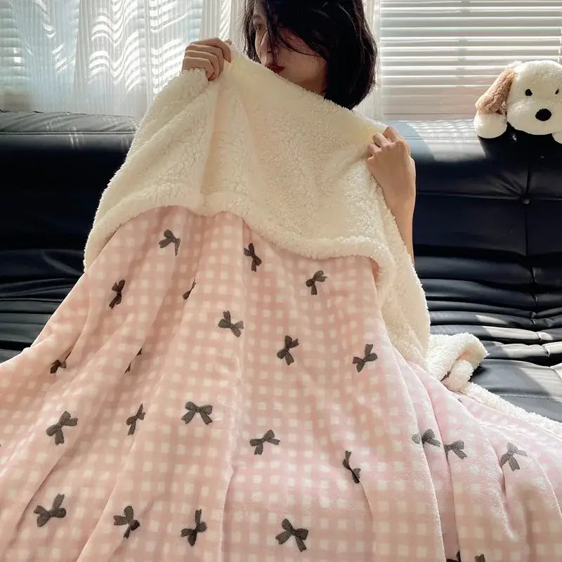 Panda pattern white cozy fleece blanket bedroom throw