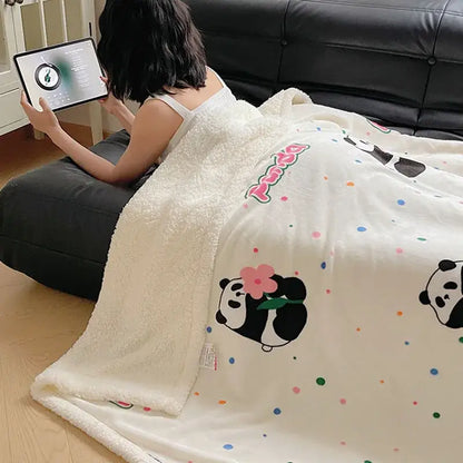 Panda pattern white cozy fleece blanket bedroom throw