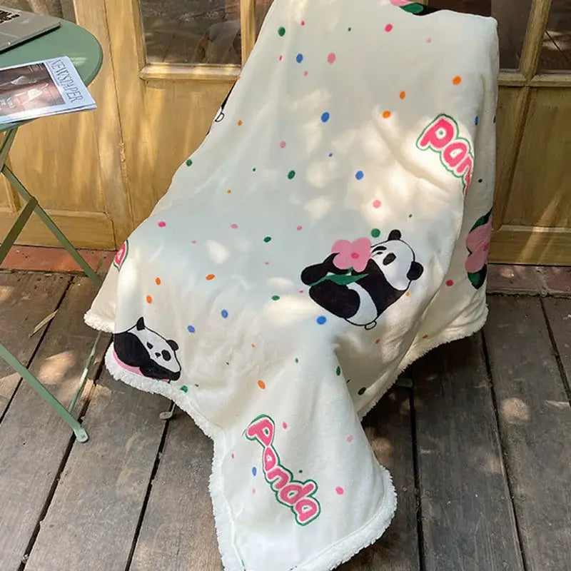 Panda pattern white cozy fleece blanket bedroom throw