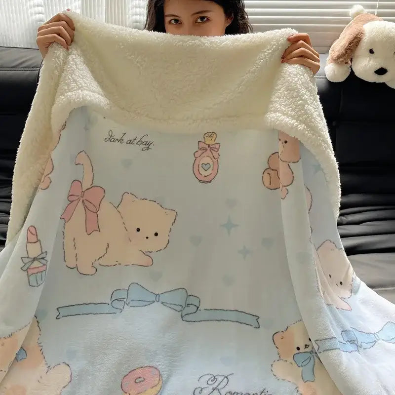 Panda pattern white cozy fleece blanket bedroom throw