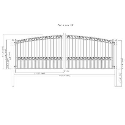 [12-18FT] Heavy-Duty Paris-Style Steel Premium Dual-Swing Driveway Gate (SAK97031)