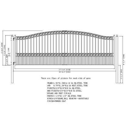 [12-18FT] Heavy-Duty Paris-Style Galvanized Steel Single-Swing Driveway Gate (SAK78643)