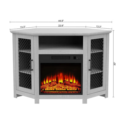45" Corner Electric Fireplace TV Stands Console Table Insert 18" Electric Fireplace with 2 Metal Mesh Doors