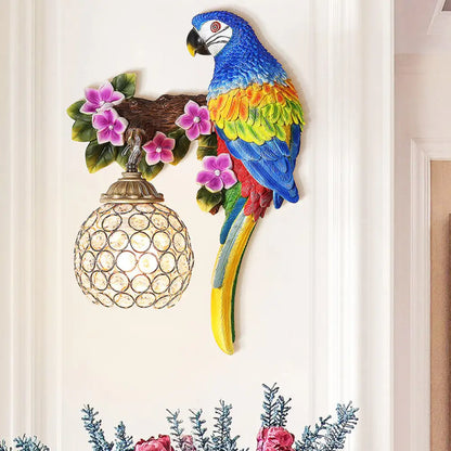 DecorBites™ Parrot Wall Sconce with Crystal Lampshade - Gold Finish, Right/Left