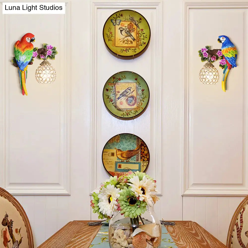 DecorBites™ Parrot Wall Sconce with Crystal Lampshade - Gold Finish, Right/Left