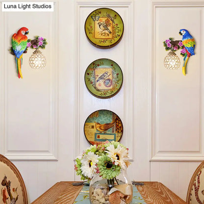 DecorBites™ Parrot Wall Sconce with Crystal Lampshade - Gold Finish, Right/Left