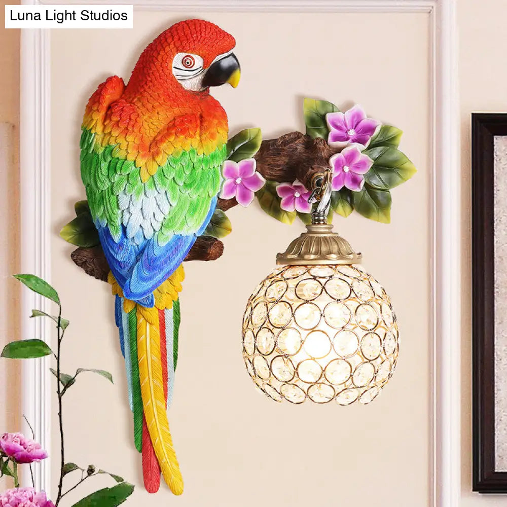 DecorBites™ Parrot Wall Sconce with Crystal Lampshade - Gold Finish, Right/Left