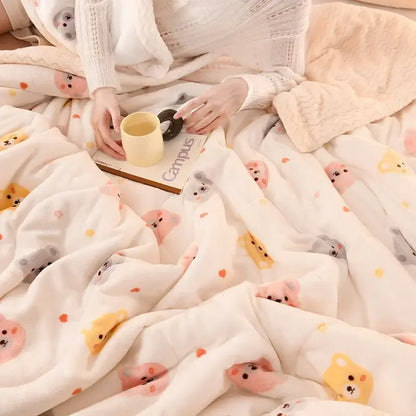 Pastel bear white beibei velvet warmth blanket bedroom fleece throw