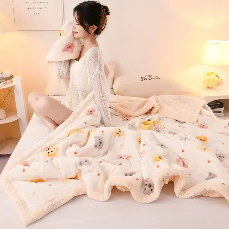 Pastel bear white beibei velvet warmth blanket bedroom fleece throw