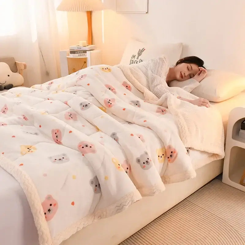 Pastel bear white beibei velvet warmth blanket bedroom fleece throw