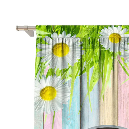 Pastel blue bunny easter curtains with pole pocket for living rooms