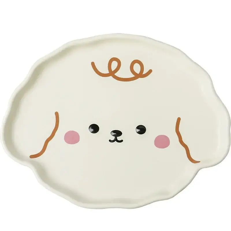 Pastel blue cloud tulip cartoon dog ceramic plate dining room tableware