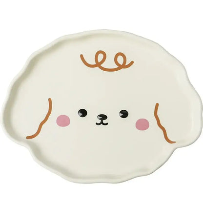 Pastel blue cloud tulip cartoon dog ceramic plate dining room tableware