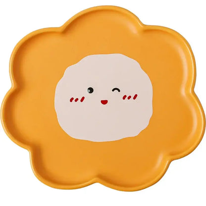 Pastel blue cloud tulip cartoon dog ceramic plate dining room tableware