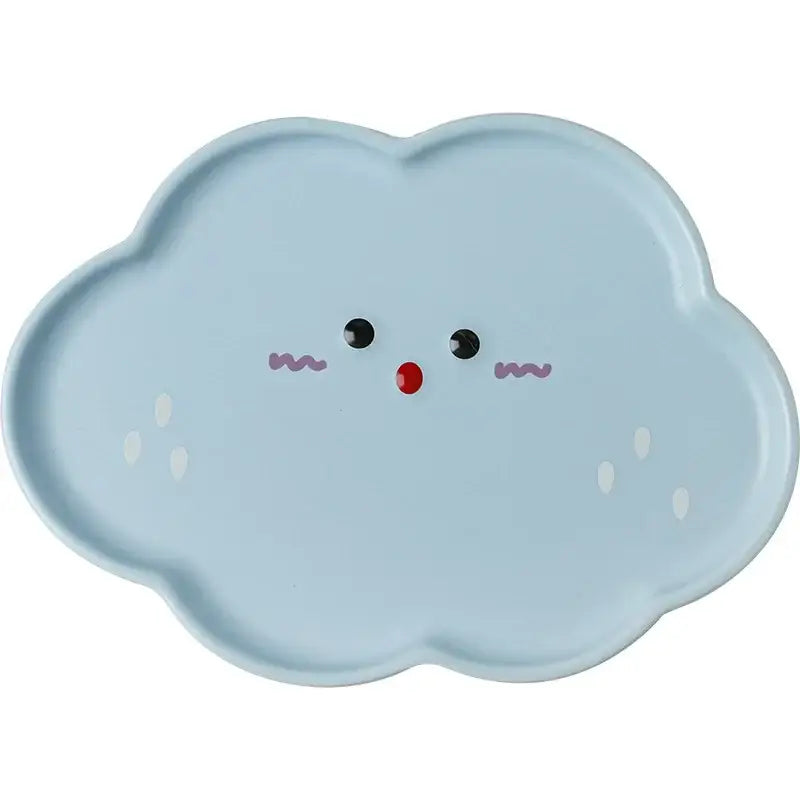 Pastel blue cloud tulip cartoon dog ceramic plate dining room tableware