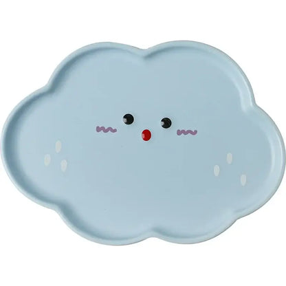Pastel blue cloud tulip cartoon dog ceramic plate dining room tableware