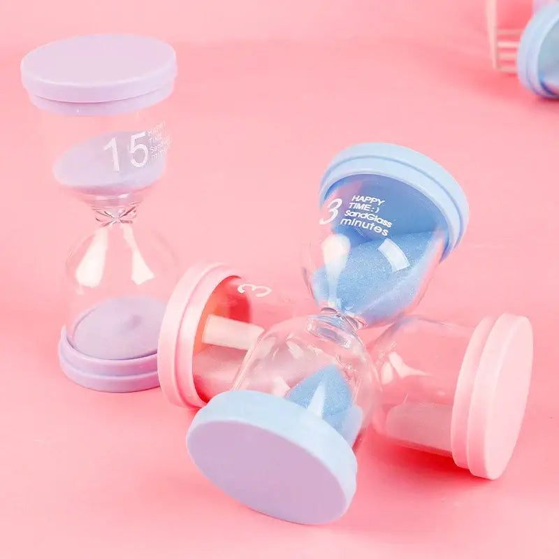 Pastel blue & pink hourglass sand timer set for kids bedroom decor