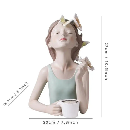 Pastel butterfly fairy resin figurines with gold tray living room decor