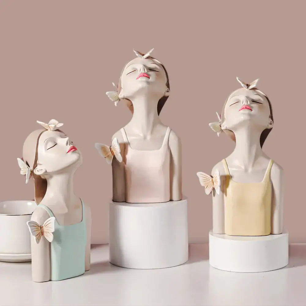 Pastel butterfly fairy resin figurines with gold tray living room decor