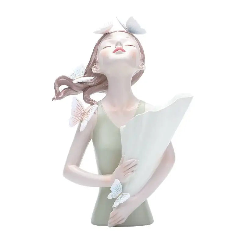 Pastel butterfly girl flower vase living room resin ornaments