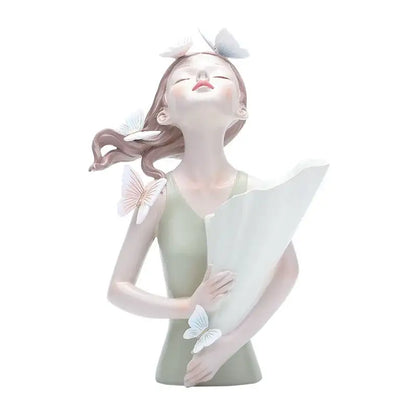 Pastel butterfly girl flower vase living room resin ornaments