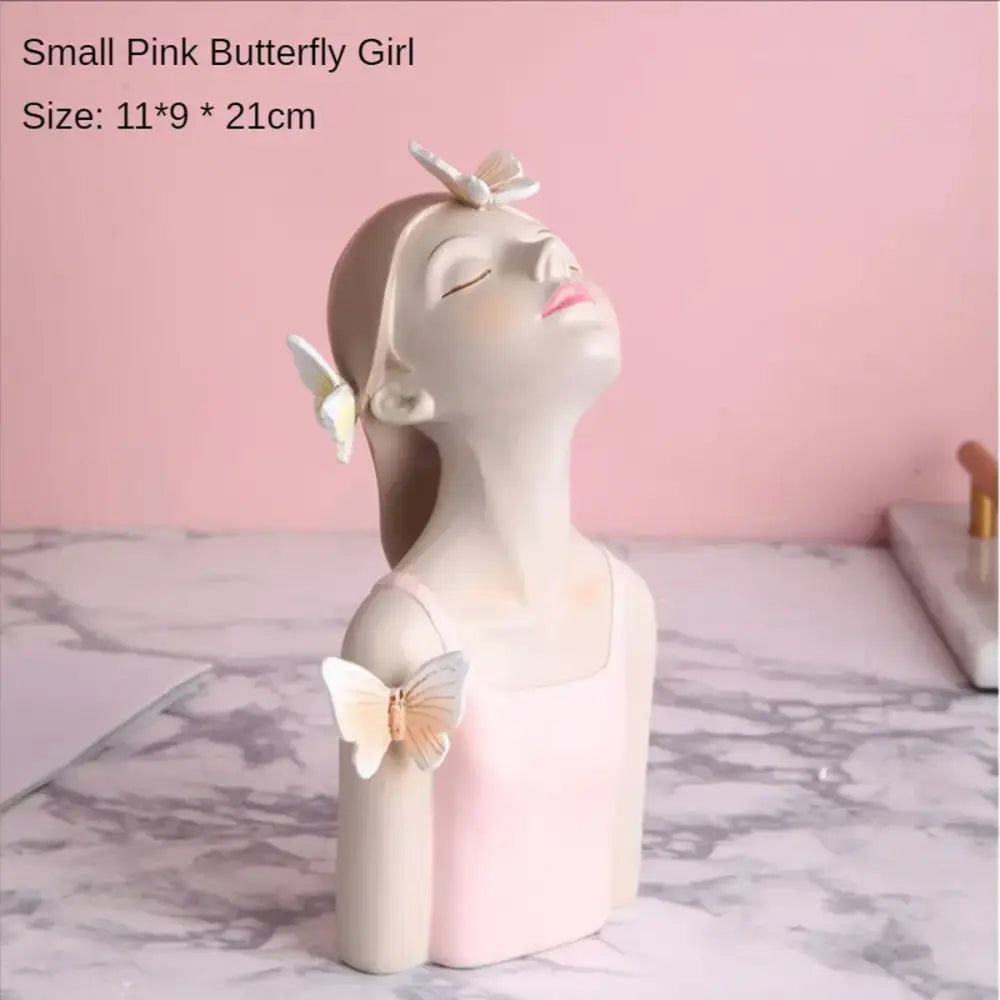 Pastel butterfly girl flower vase living room resin ornaments