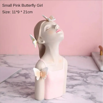Pastel butterfly girl flower vase living room resin ornaments