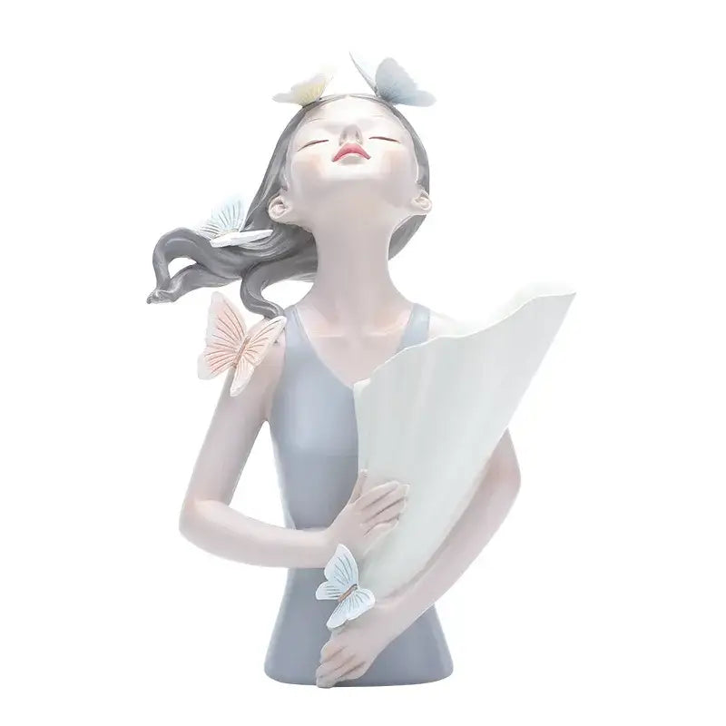 Pastel butterfly girl flower vase living room resin ornaments