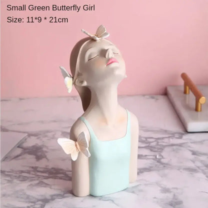 Pastel butterfly girl flower vase living room resin ornaments