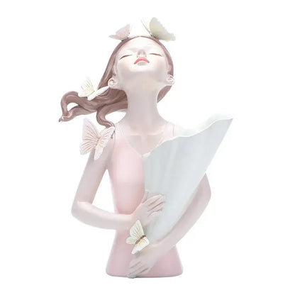 Pastel butterfly girl flower vase living room resin ornaments