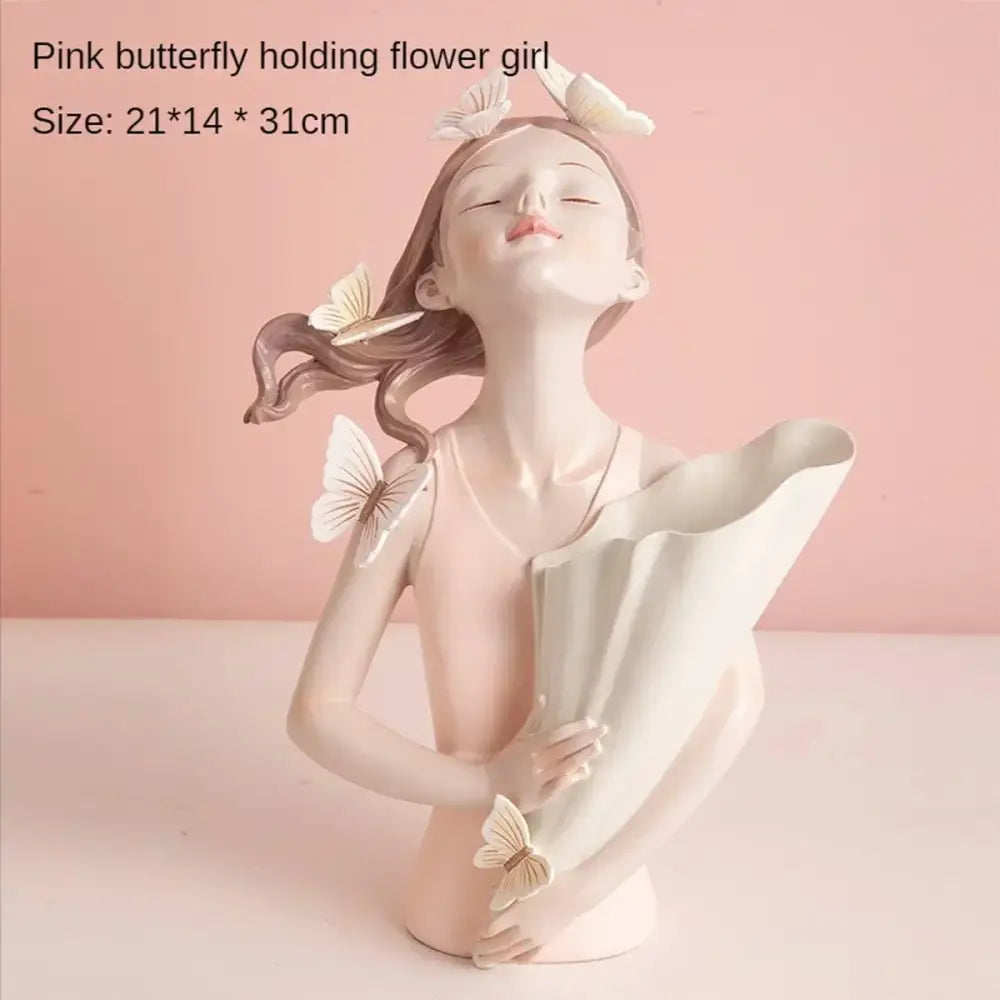 Pastel butterfly girl flower vase living room resin ornaments