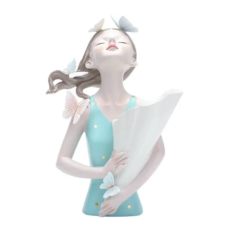 Pastel butterfly girl flower vase living room resin ornaments