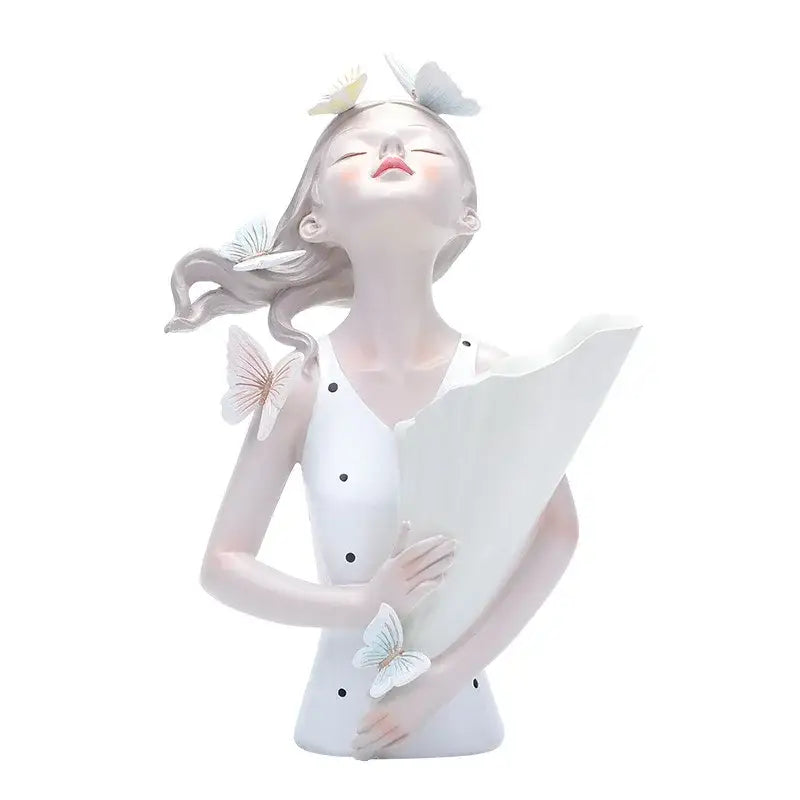 Pastel butterfly girl flower vase living room resin ornaments