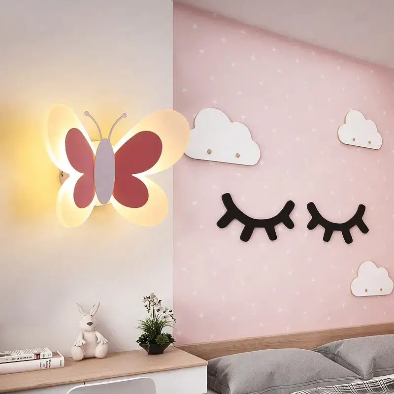 Pastel butterfly girl room lamp creative wall sconce bedroom light