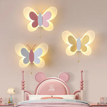 Pastel butterfly girl room lamp creative wall sconce bedroom light