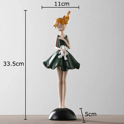 Pastel cartoon girl resin sculpture bedroom desk ornament